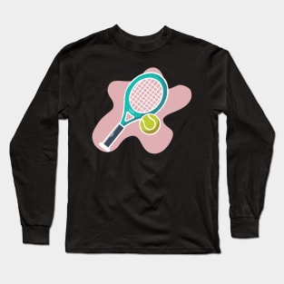 Graphic Tennis Racket And Tennis Ball Long Sleeve T-Shirt